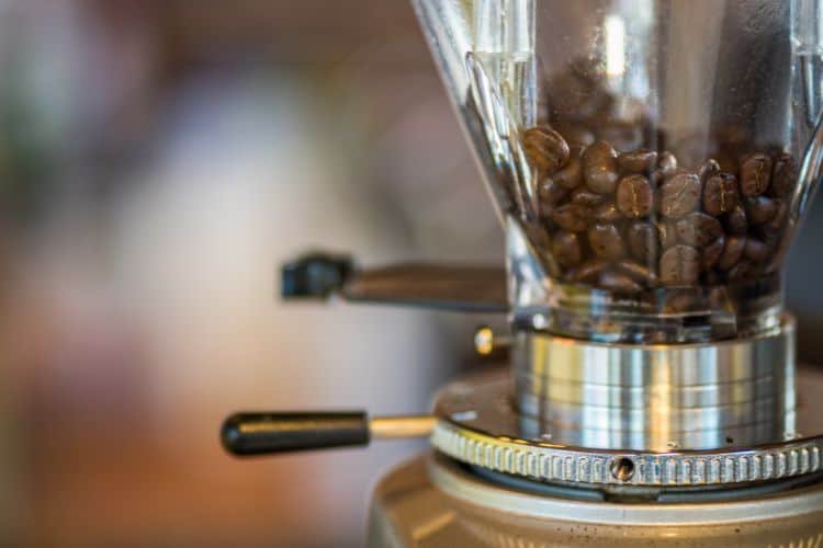 Coffee beans in a grinder