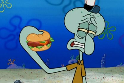 Squidward Bites a Krabby Patty: A Relatable Moment of Curiosity and Surprise