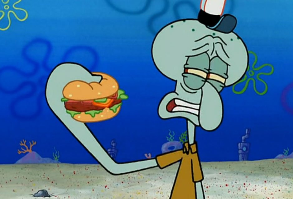 Squidward Bites a Krabby Patty: A Relatable Moment of Curiosity and Surprise